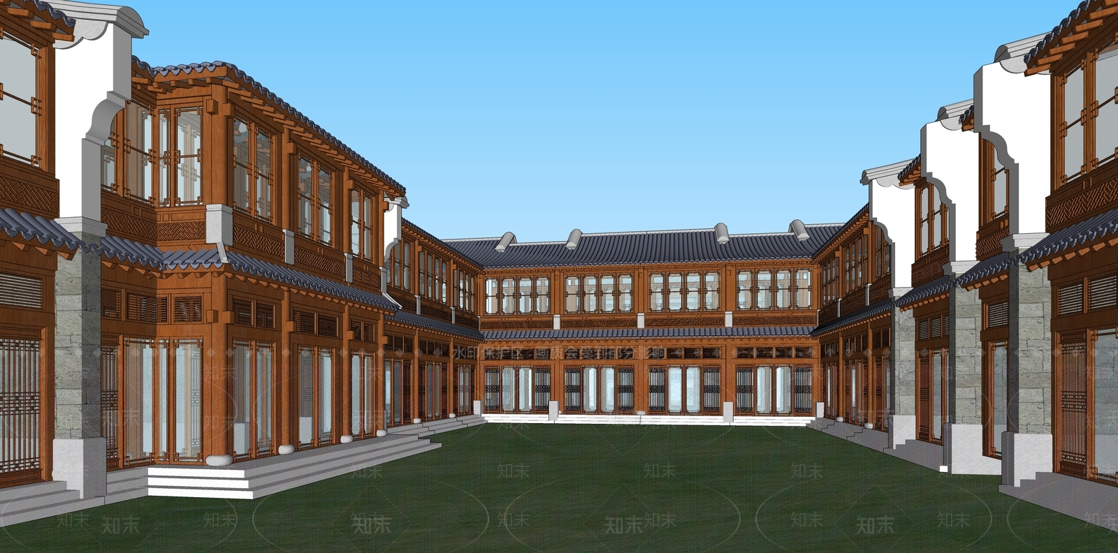 新中式度假村SU模型下载【ID:1142500585】
