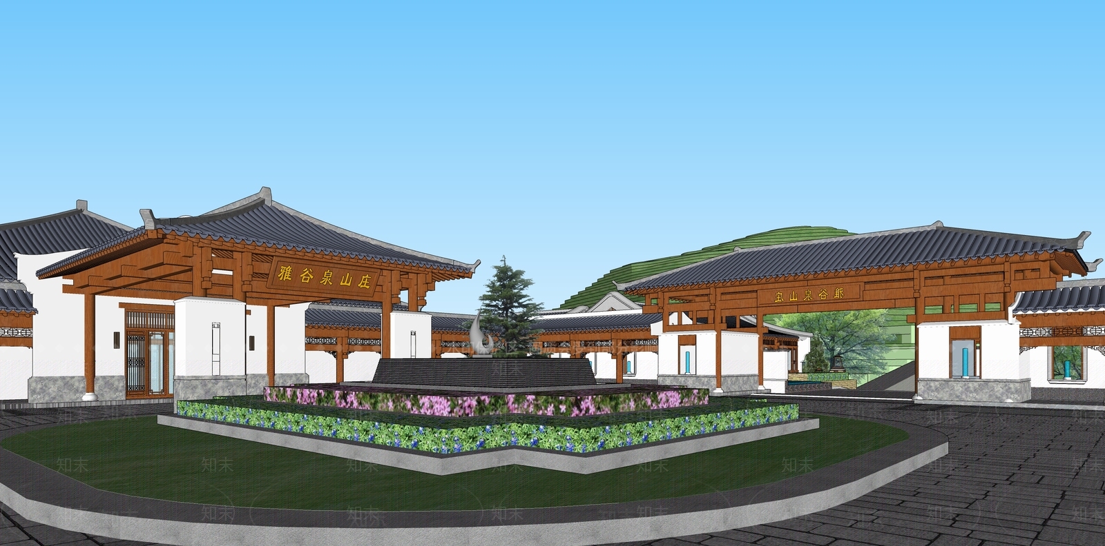 新中式度假村SU模型下载【ID:1142500585】