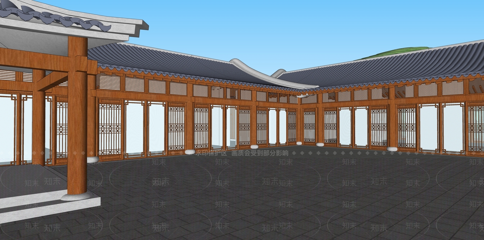 新中式度假村SU模型下载【ID:1142500585】