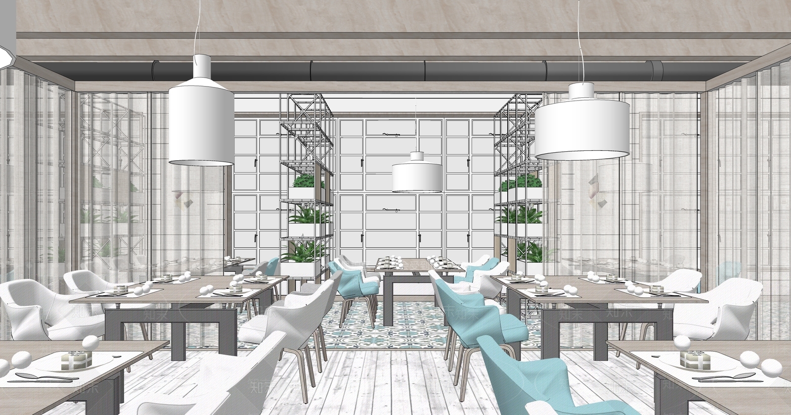 北欧西餐厅SU模型下载【ID:1142503264】