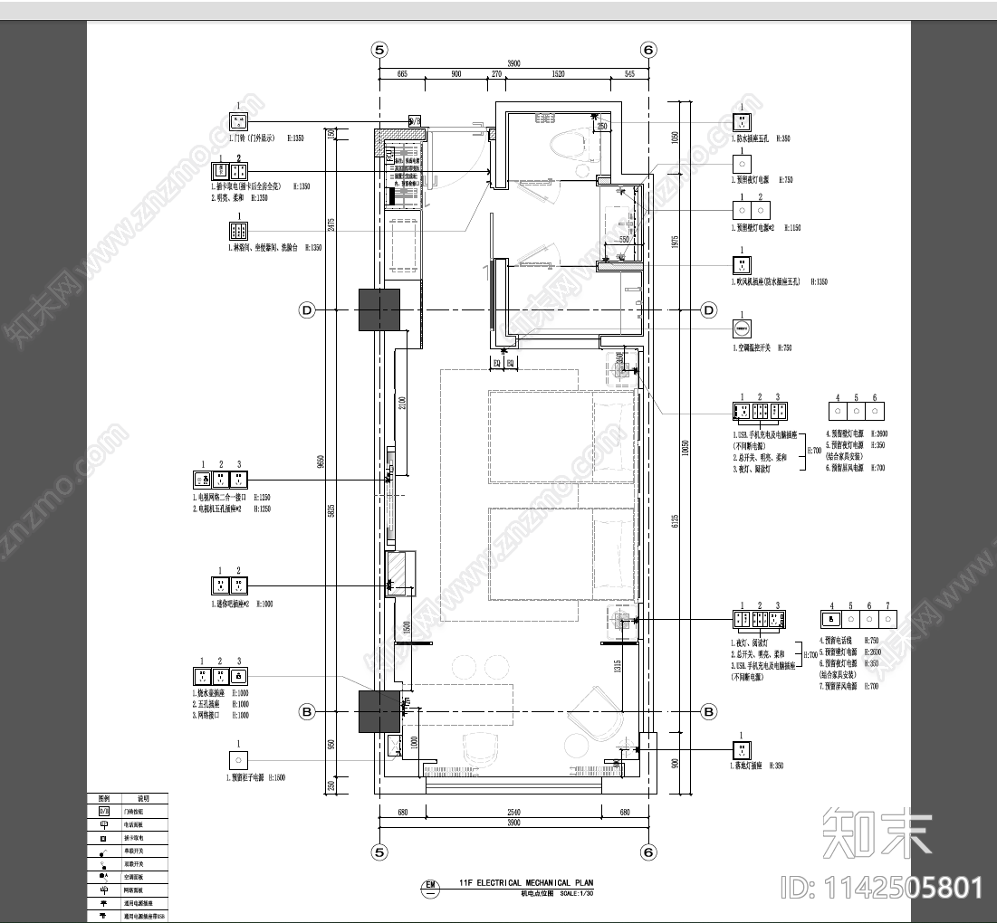 酒店双床房全套cad施工图下载【ID:1142505801】