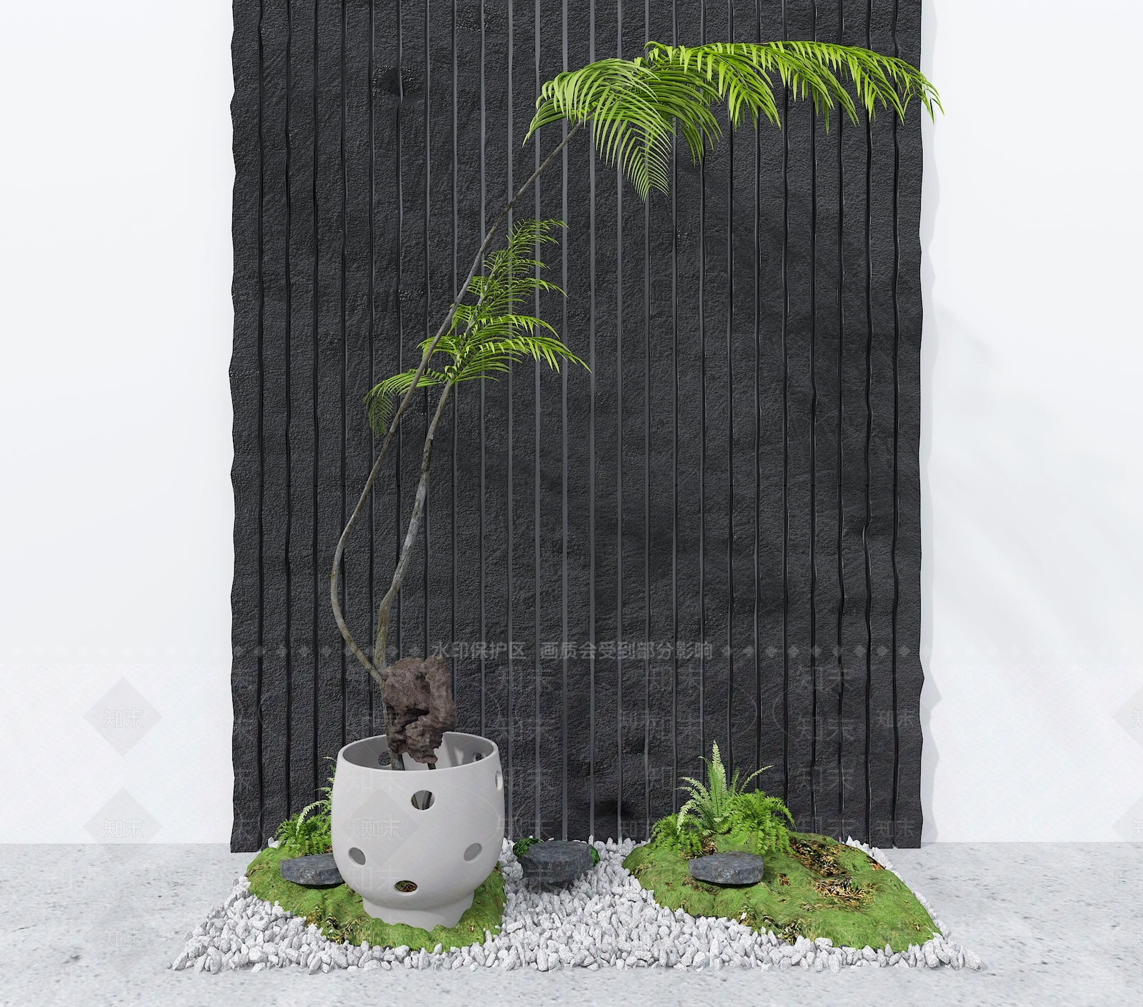 新中式绿植景观中式石子干景中式绿植端景新中式景观树中式端景景3D模型下载【ID:1142510724】