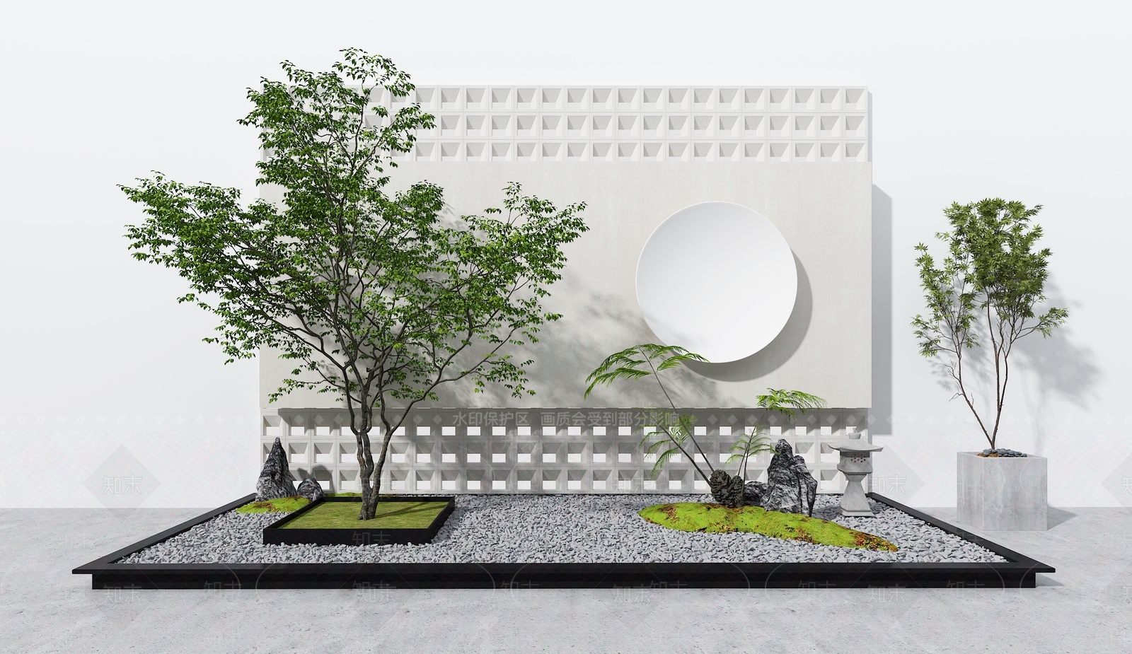 新中式绿植景观中式石子干景中式绿植端景新中式景观树3D模型下载【ID:1142511318】