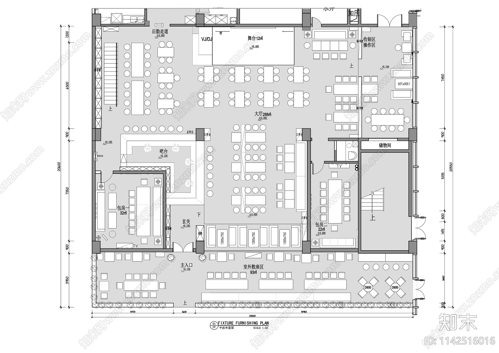 川菜音乐餐厅平面布置图施工图下载【ID:1142516016】