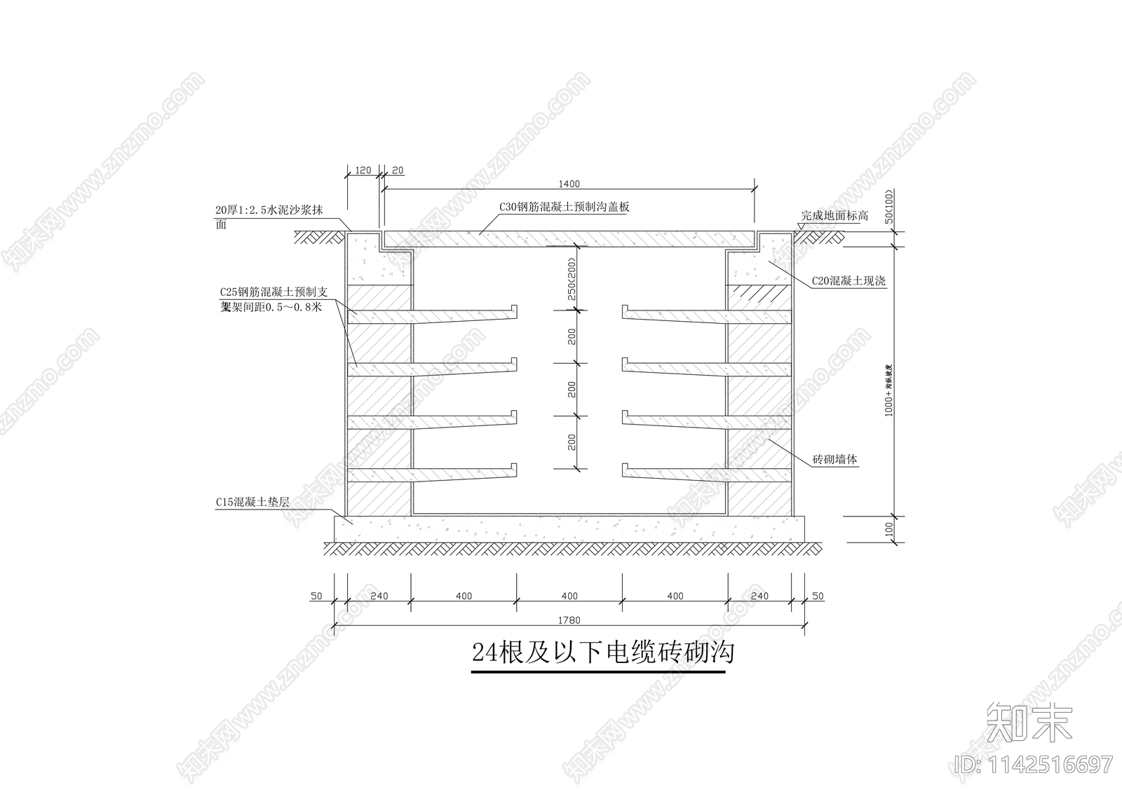 电缆沟大样cad施工图下载【ID:1142516697】