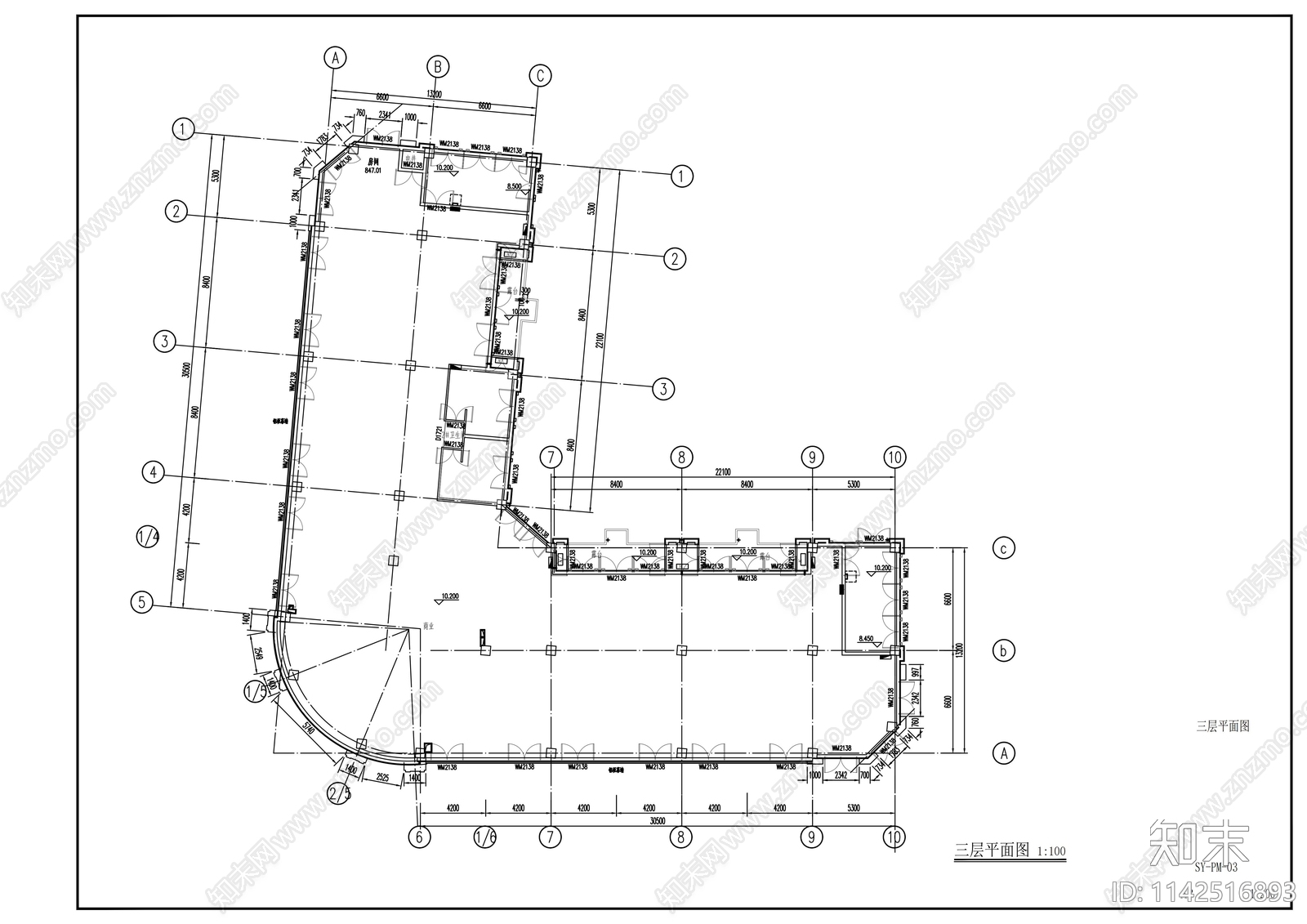 干挂石材外墙商业街建筑cad施工图下载【ID:1142516893】