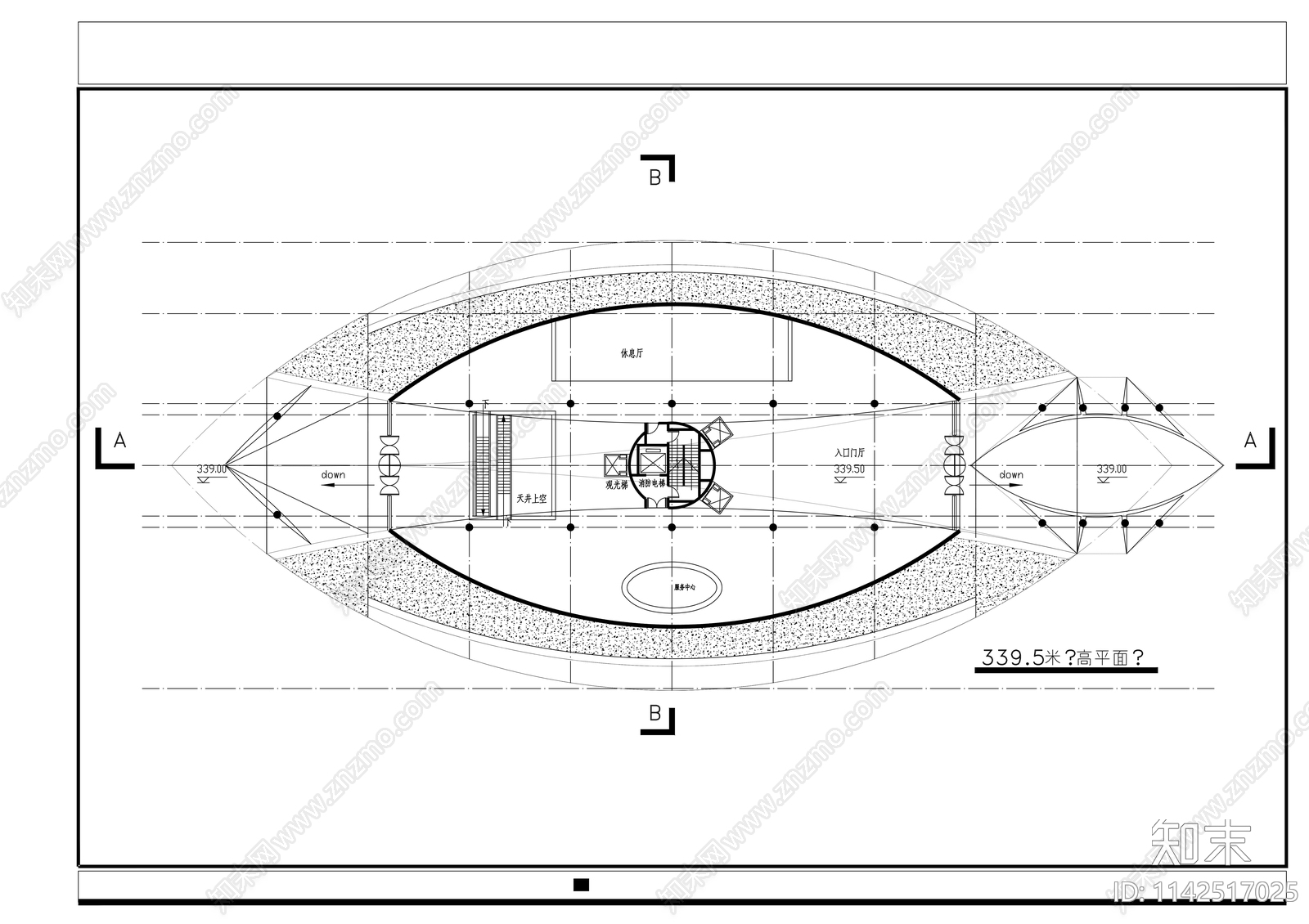 观光塔建筑cad施工图下载【ID:1142517025】