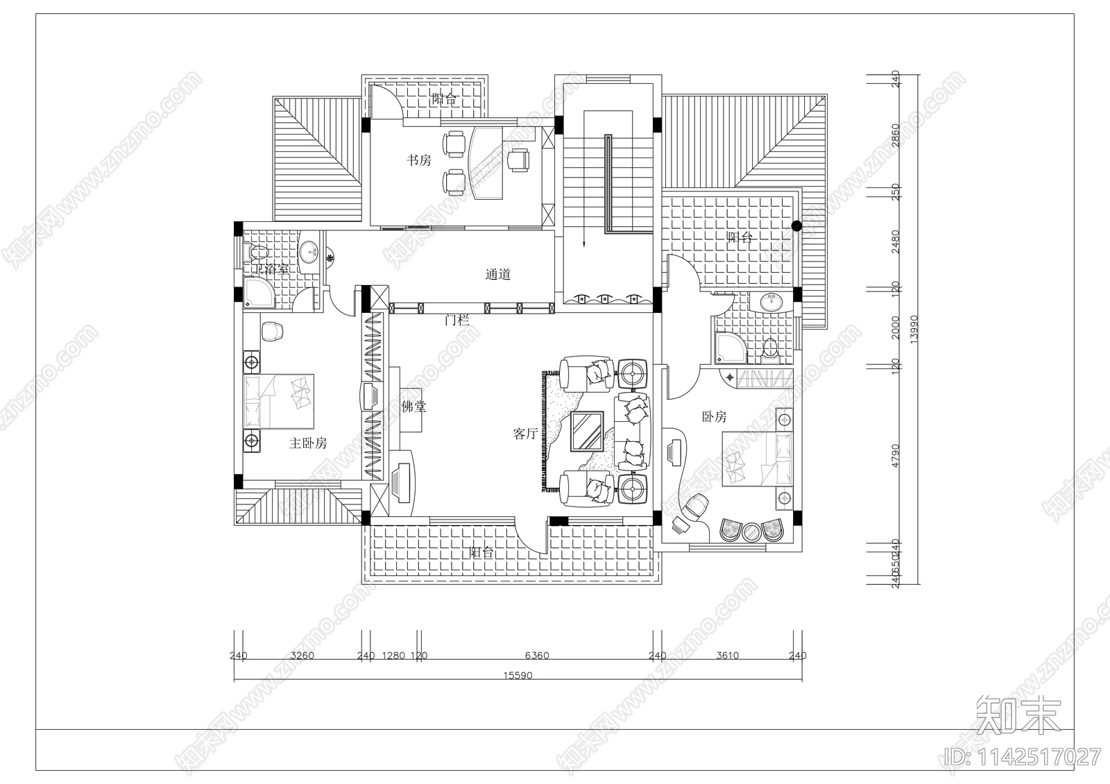 豪华别墅室内精装修cad施工图下载【ID:1142517027】