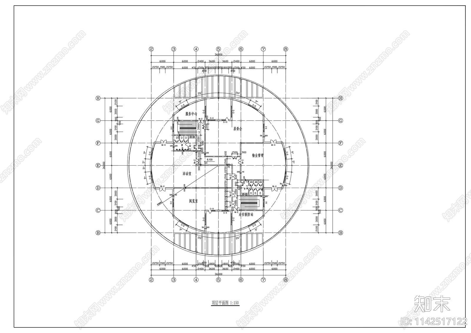 会所建筑cad施工图下载【ID:1142517122】