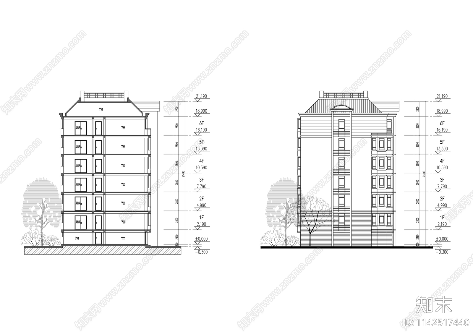 住宅楼及沿街店面建筑cad施工图下载【ID:1142517440】