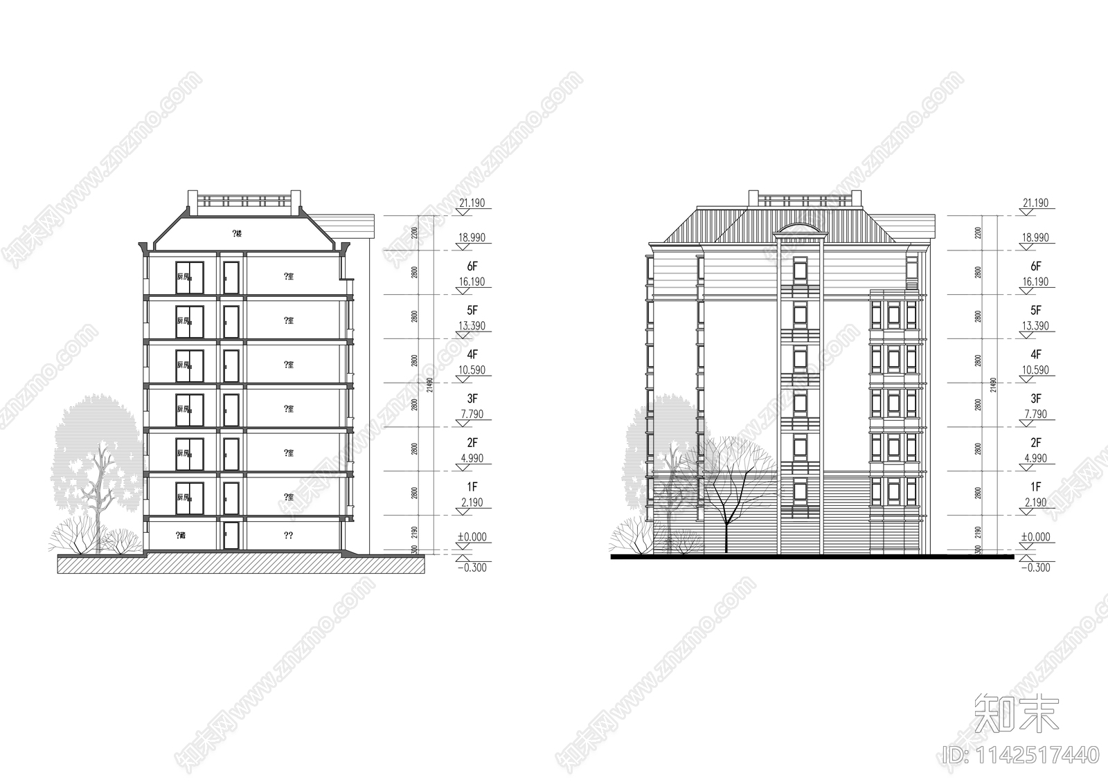 住宅楼及沿街店面建筑cad施工图下载【ID:1142517440】