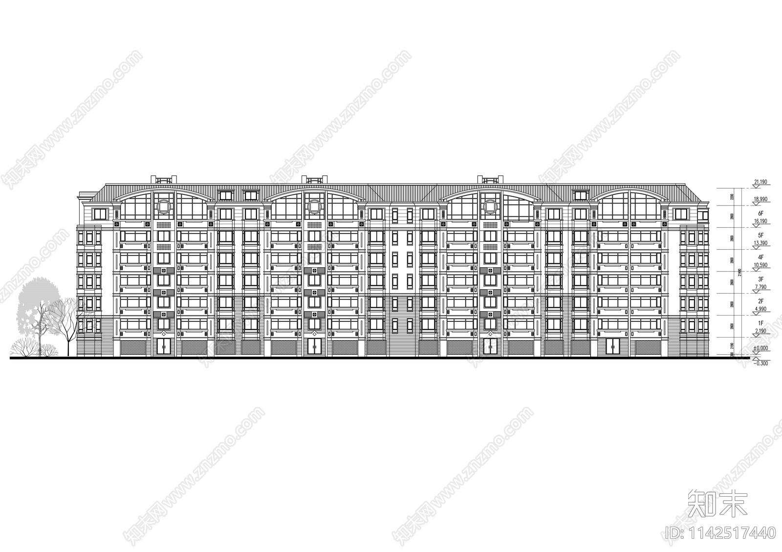 住宅楼及沿街店面建筑cad施工图下载【ID:1142517440】