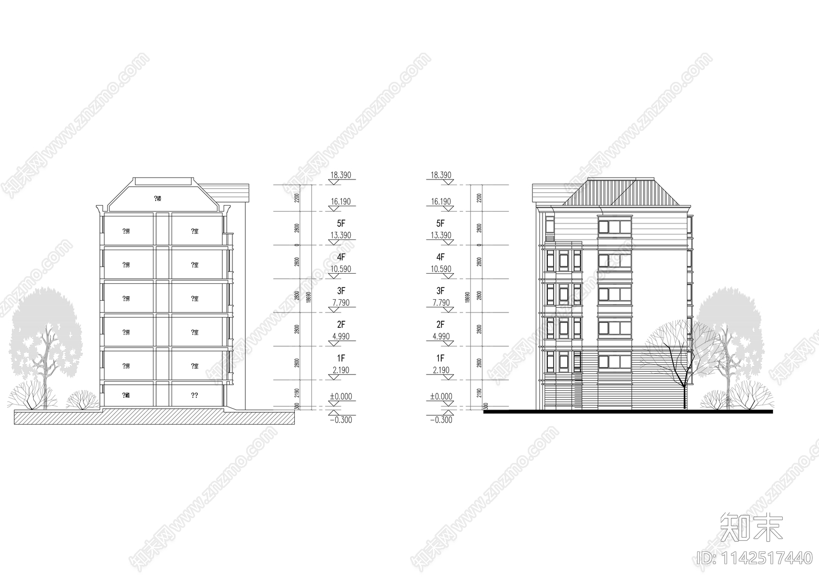 住宅楼及沿街店面建筑cad施工图下载【ID:1142517440】