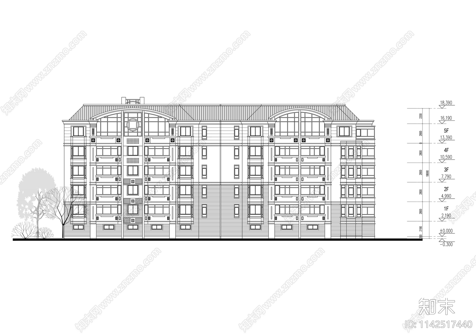 住宅楼及沿街店面建筑cad施工图下载【ID:1142517440】