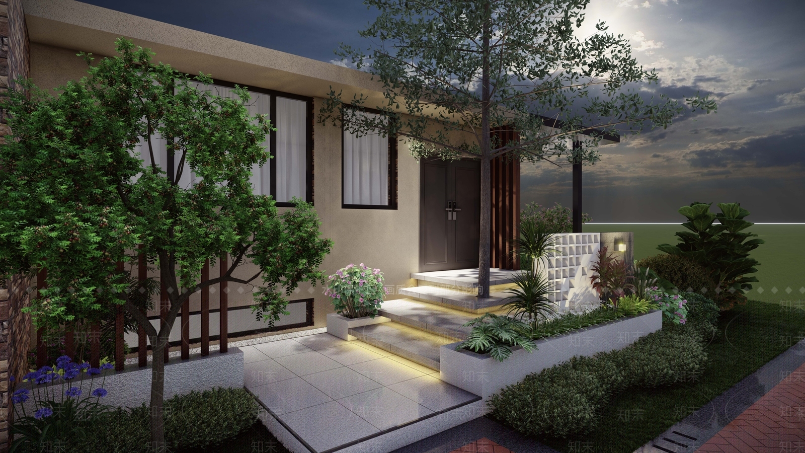 现代庭院入户花园SU模型下载【ID:1142520989】