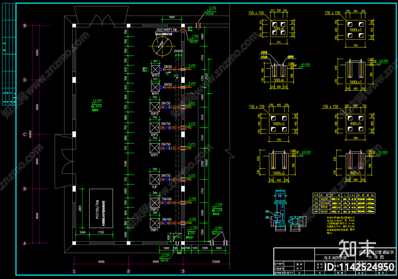 泡沫消防泵房cad施工图下载【ID:1142524950】