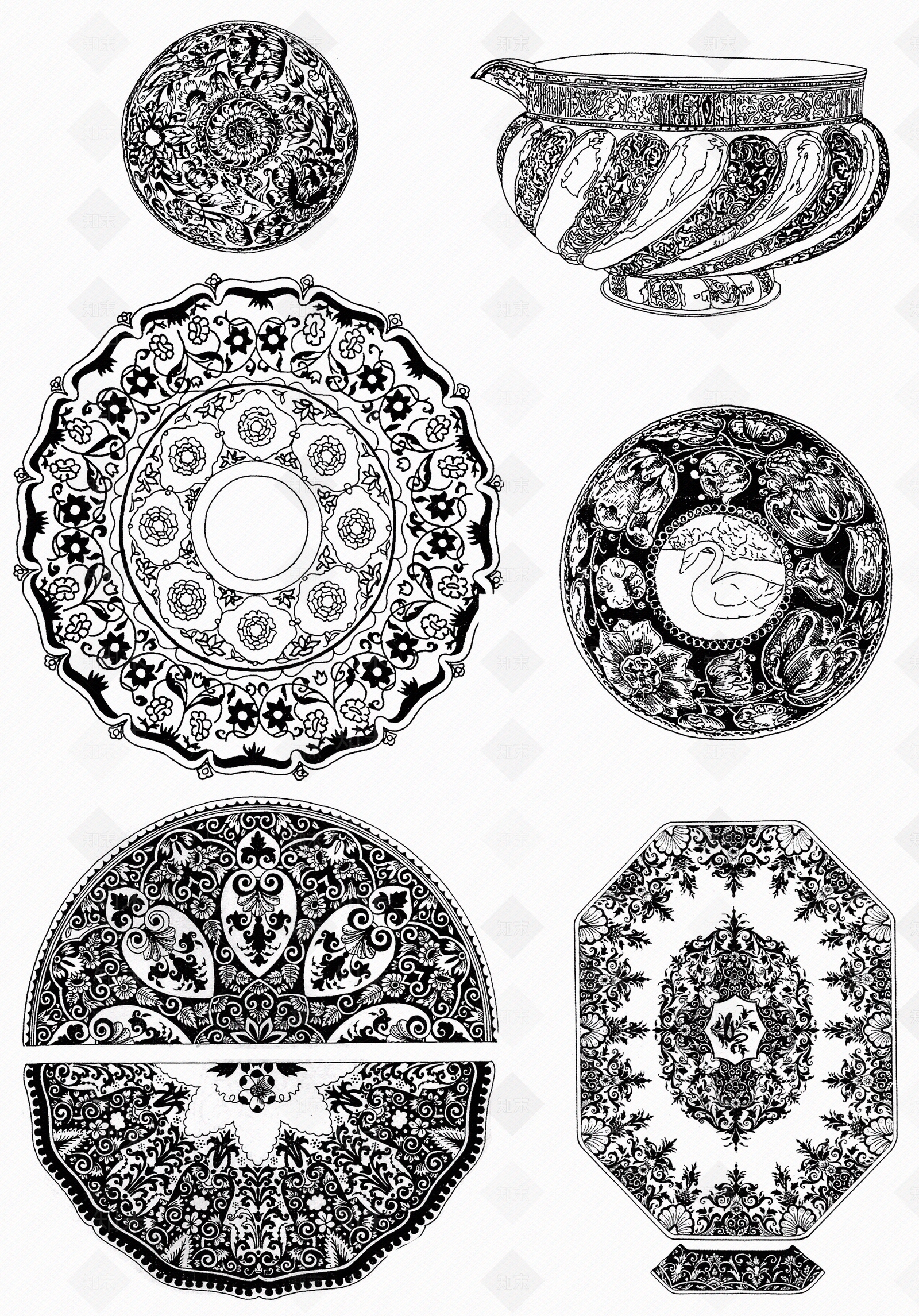 瓷器欧洲非洲壁画遮罩黑白凹凸贴图下载【ID:1142527074】