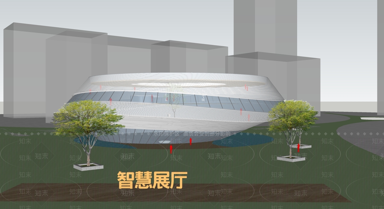 现代展览馆建筑SU模型下载【ID:1142540839】
