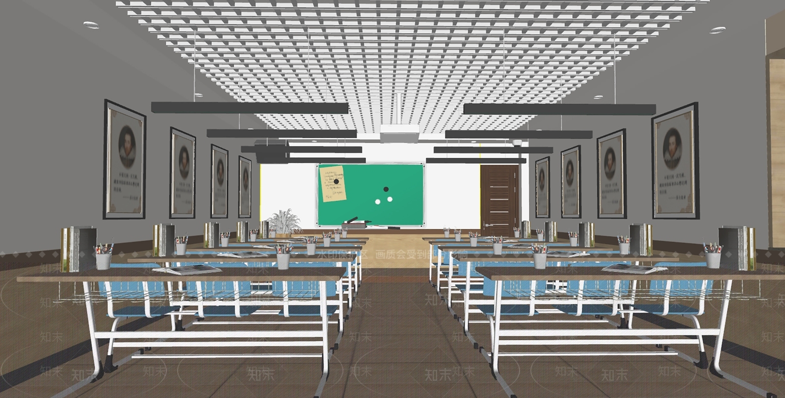 现代学校教室SU模型下载【ID:1142542331】