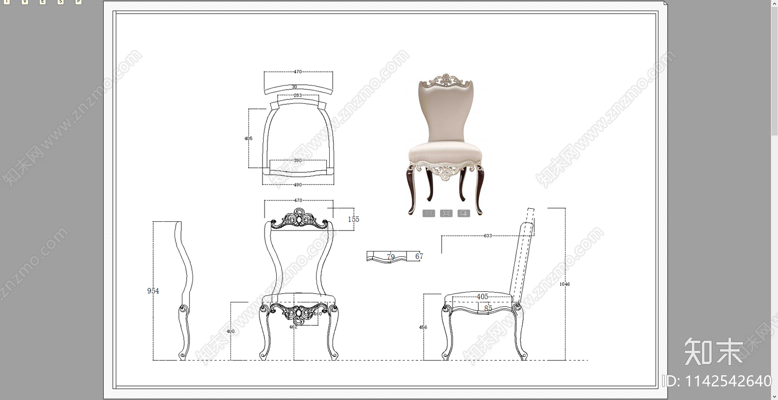 欧式单人沙发书椅餐椅三视图cad施工图下载【ID:1142542640】
