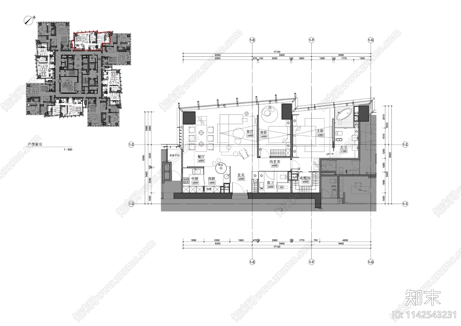 李玮珉珠海横琴国际金融中心公寓样板间cad施工图下载【ID:1142543231】