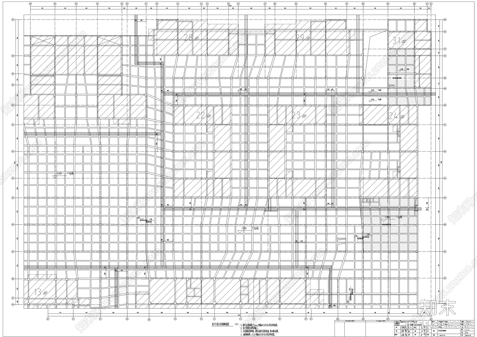 步行街区地下车库结构cad施工图下载【ID:1142549556】