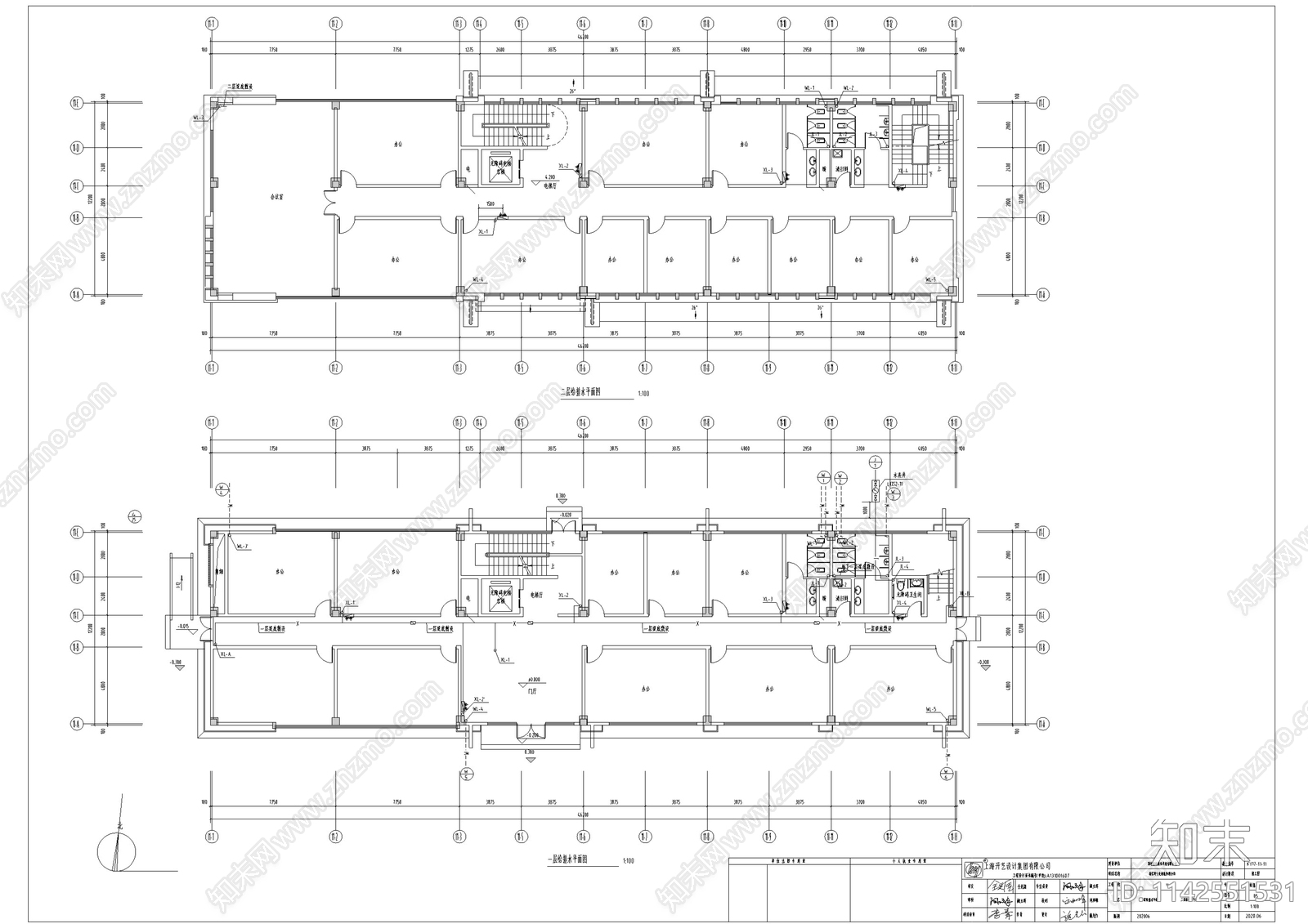 中式仿古建筑给排水cad施工图下载【ID:1142551531】