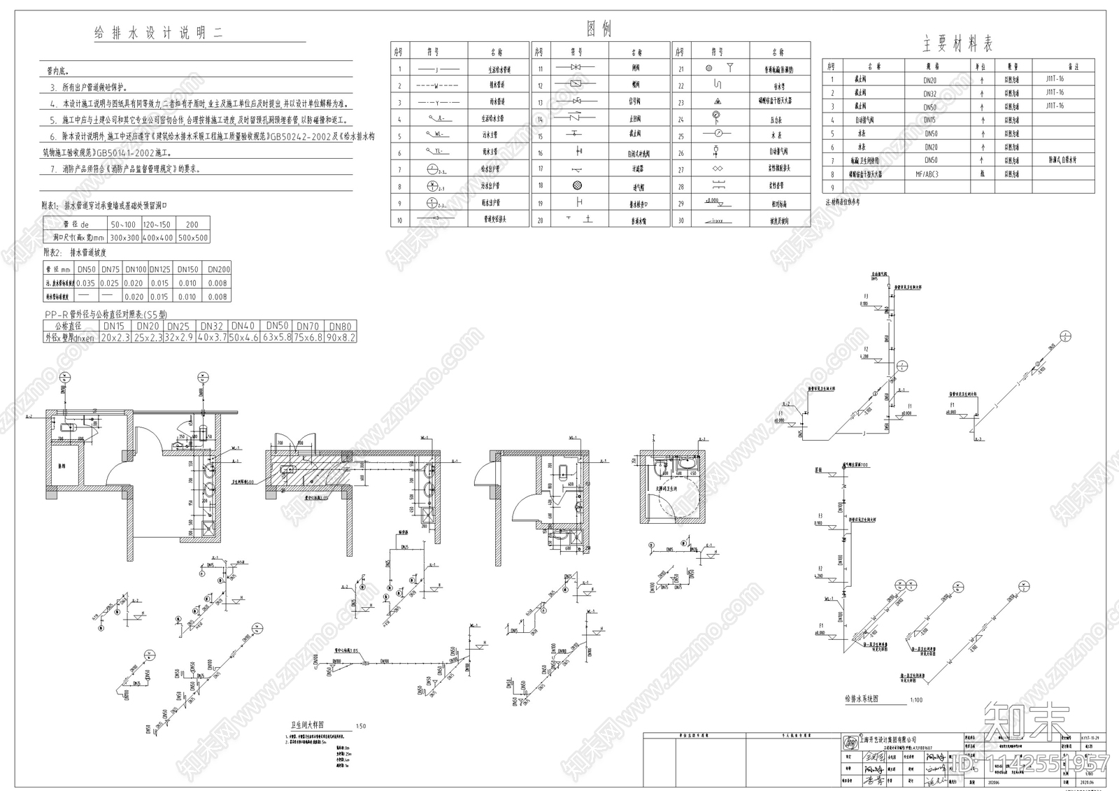 中式仿古建筑给排水cad施工图下载【ID:1142551957】