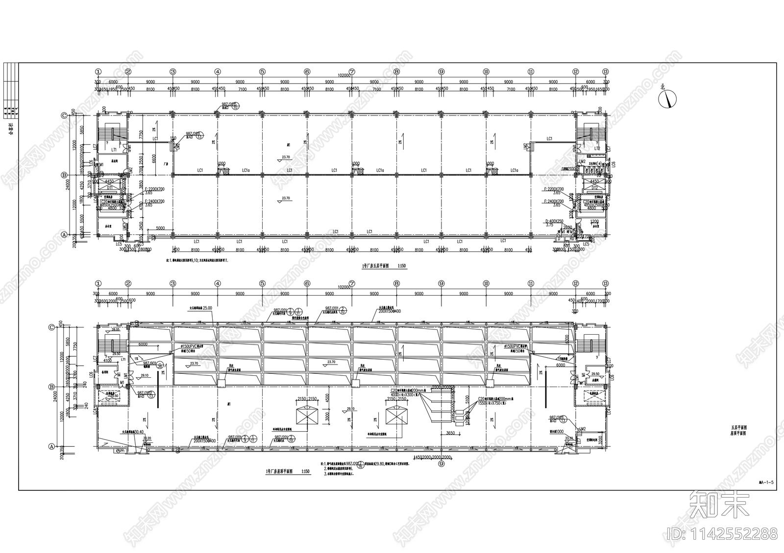 园区厂房建筑cad施工图下载【ID:1142552288】