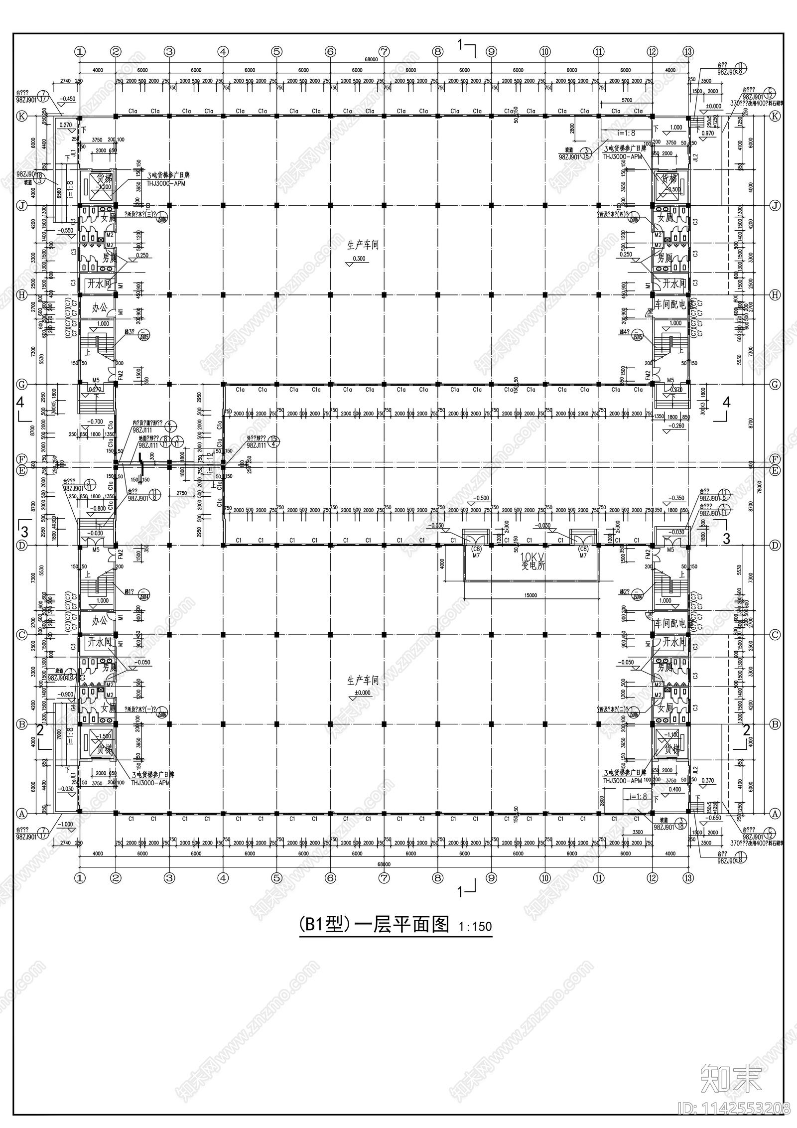 标准厂房建筑cad施工图下载【ID:1142553208】