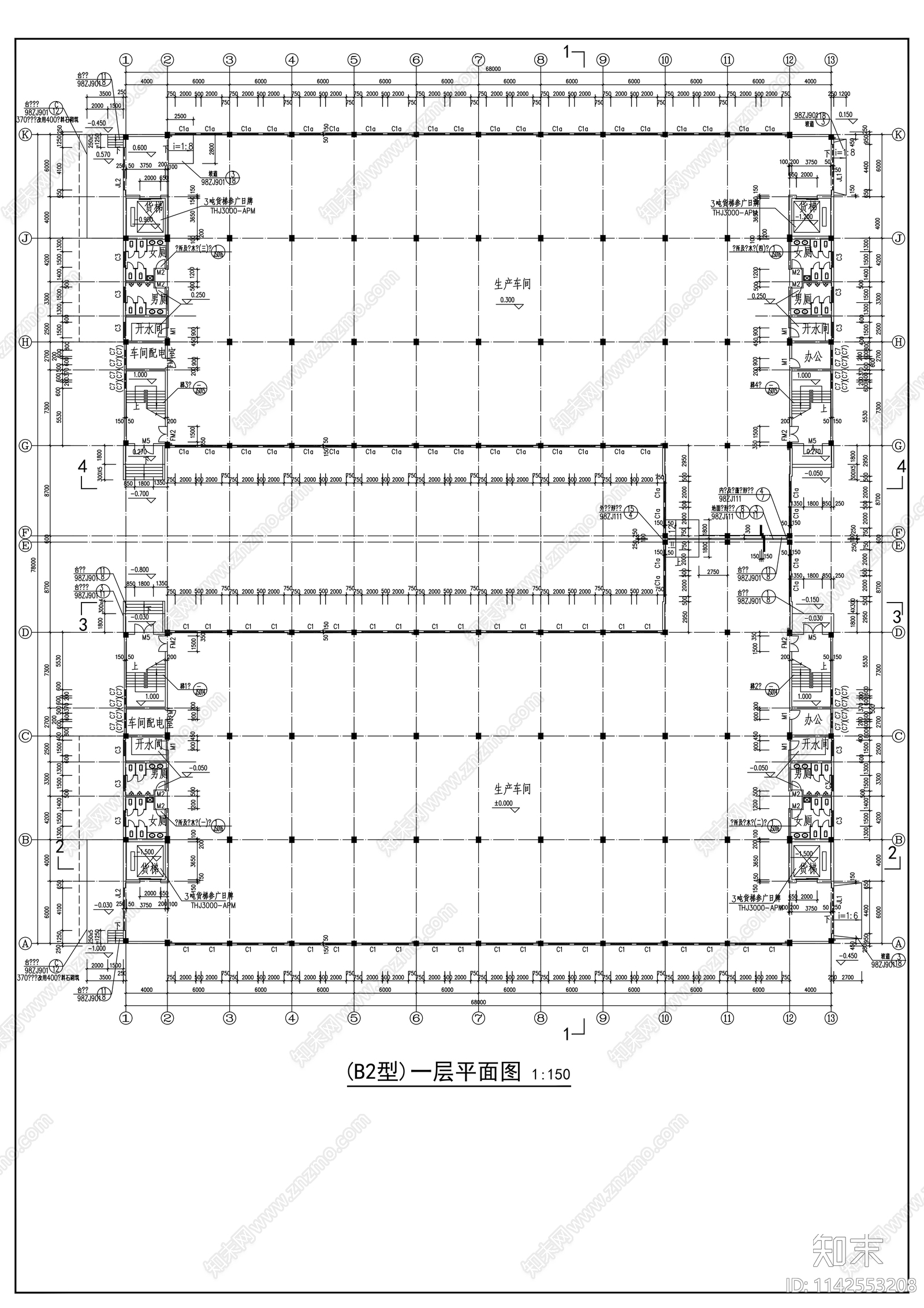 标准厂房建筑cad施工图下载【ID:1142553208】