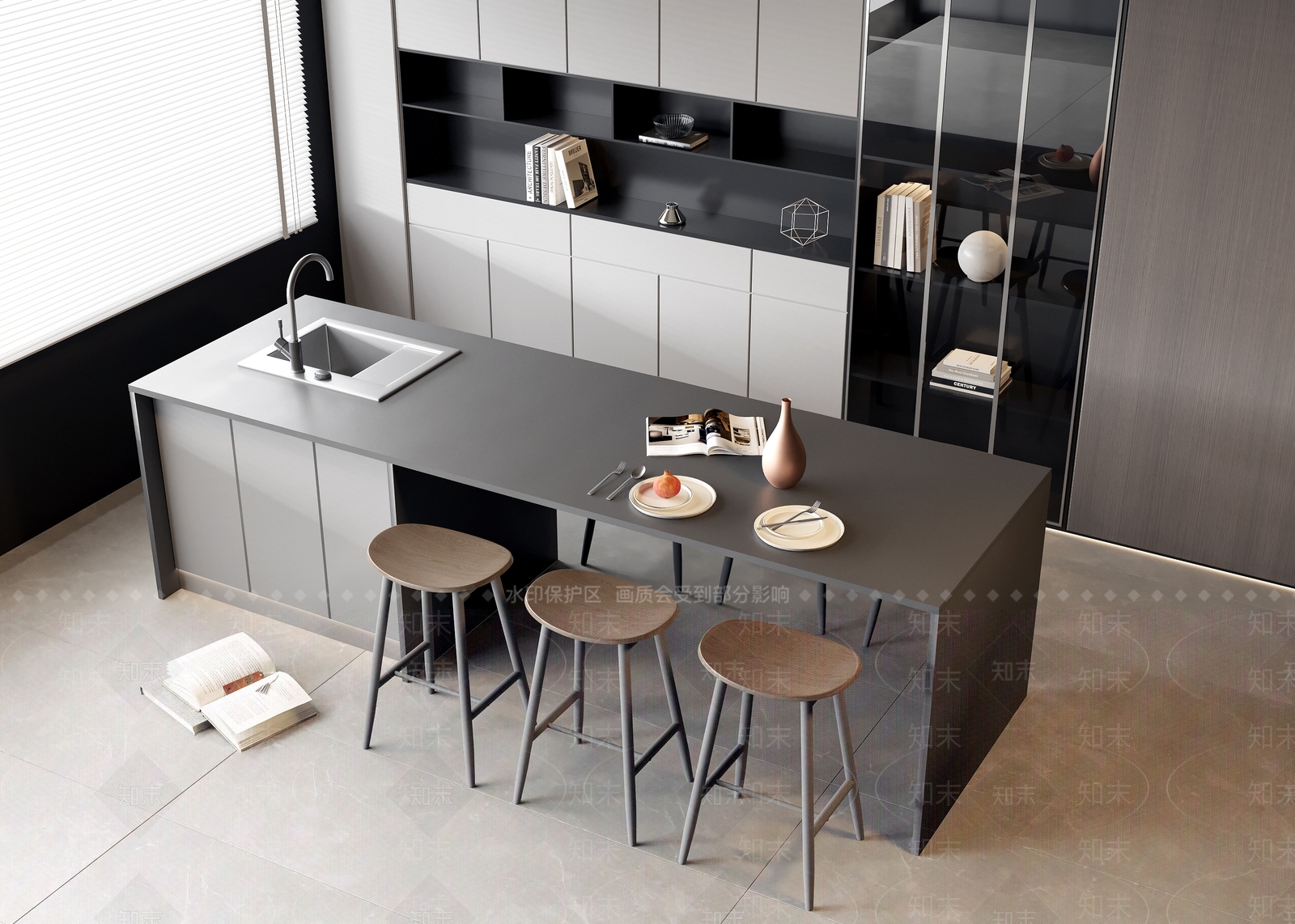 现代水吧台餐桌椅3D模型下载【ID:1142555691】