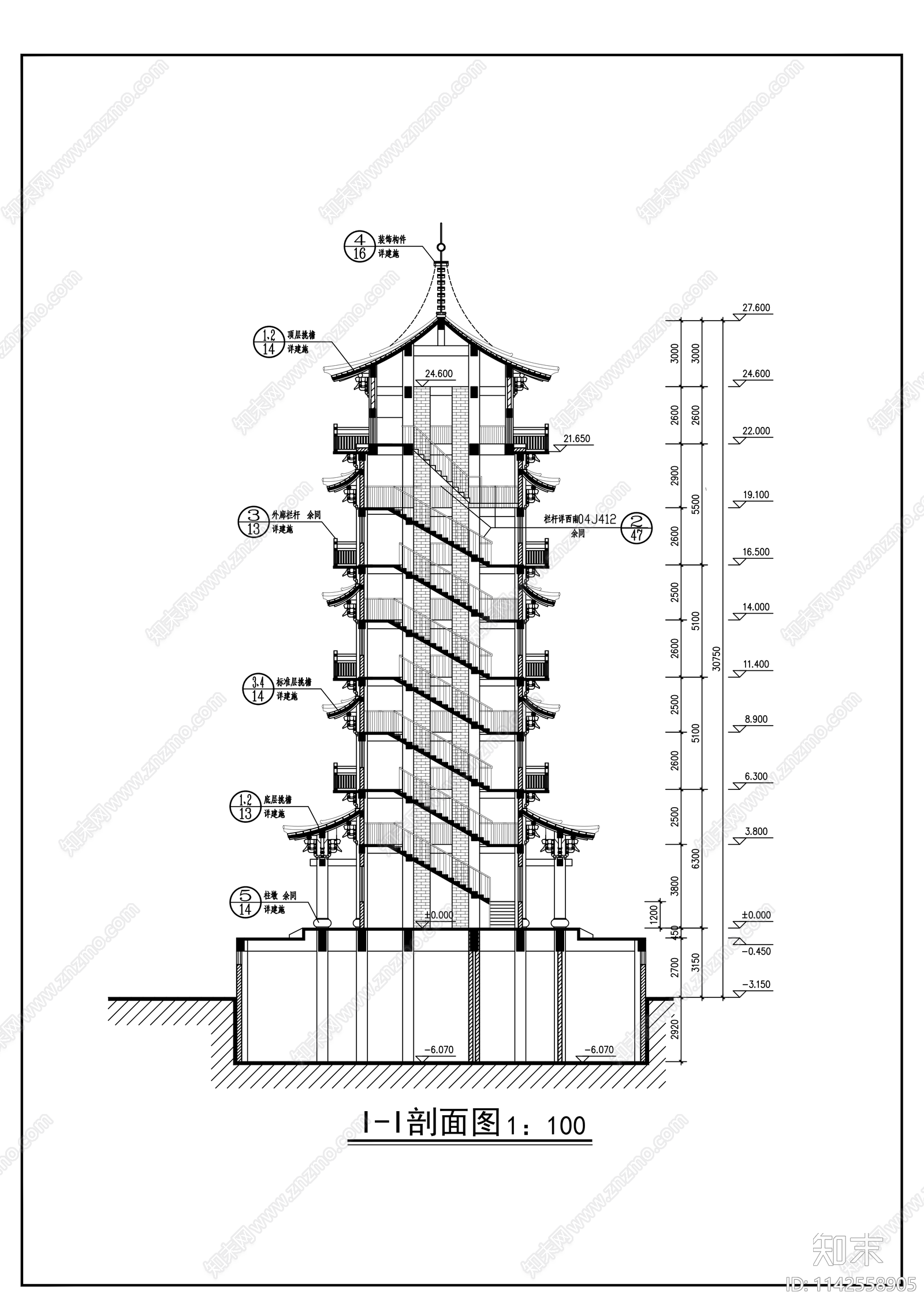 天一阁古建筑cad施工图下载【ID:1142558905】