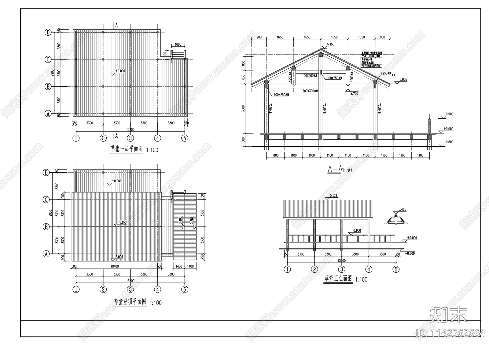 仿古草堂建筑cad施工图下载【ID:1142562664】