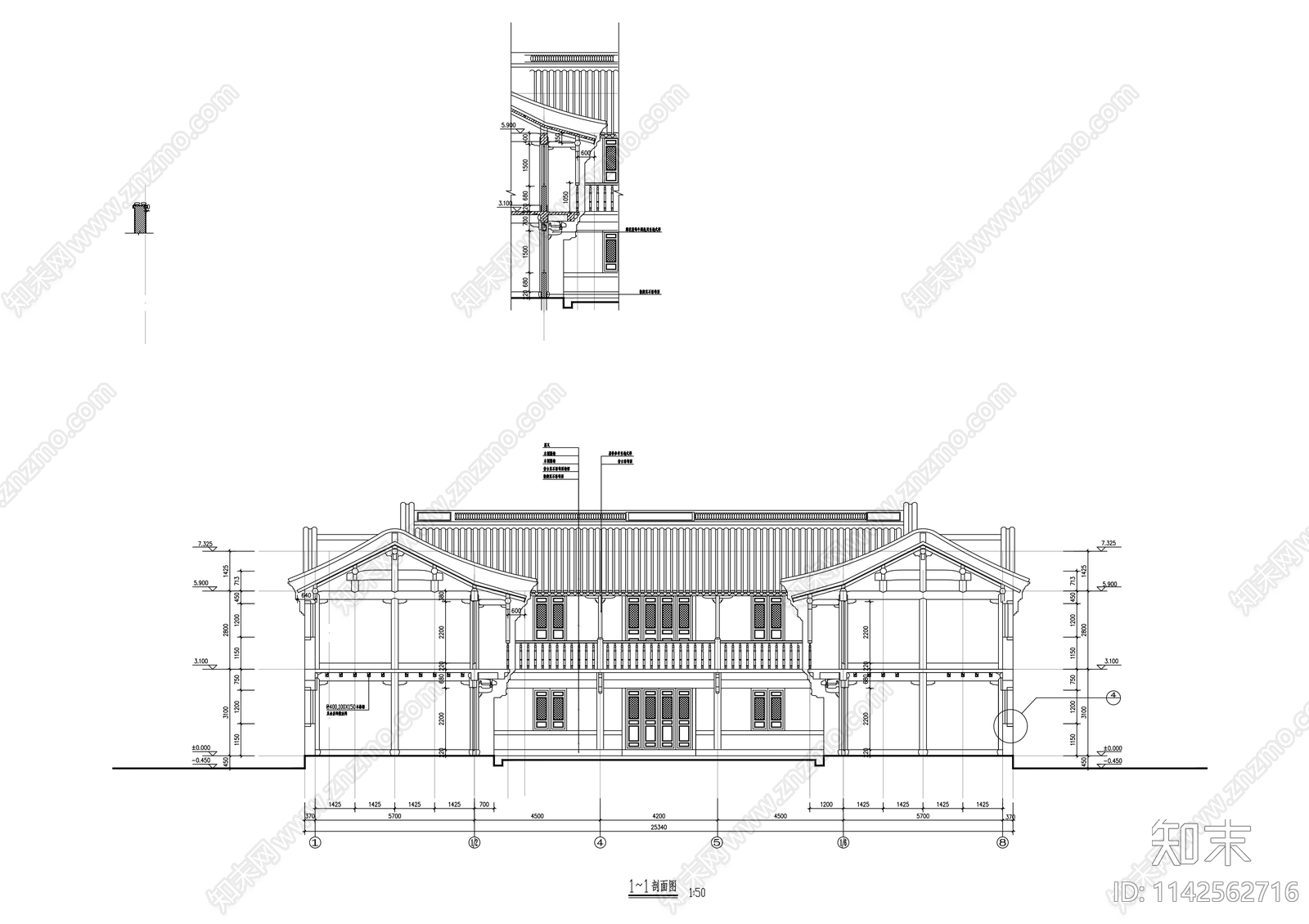 仿古建筑cad施工图下载【ID:1142562716】