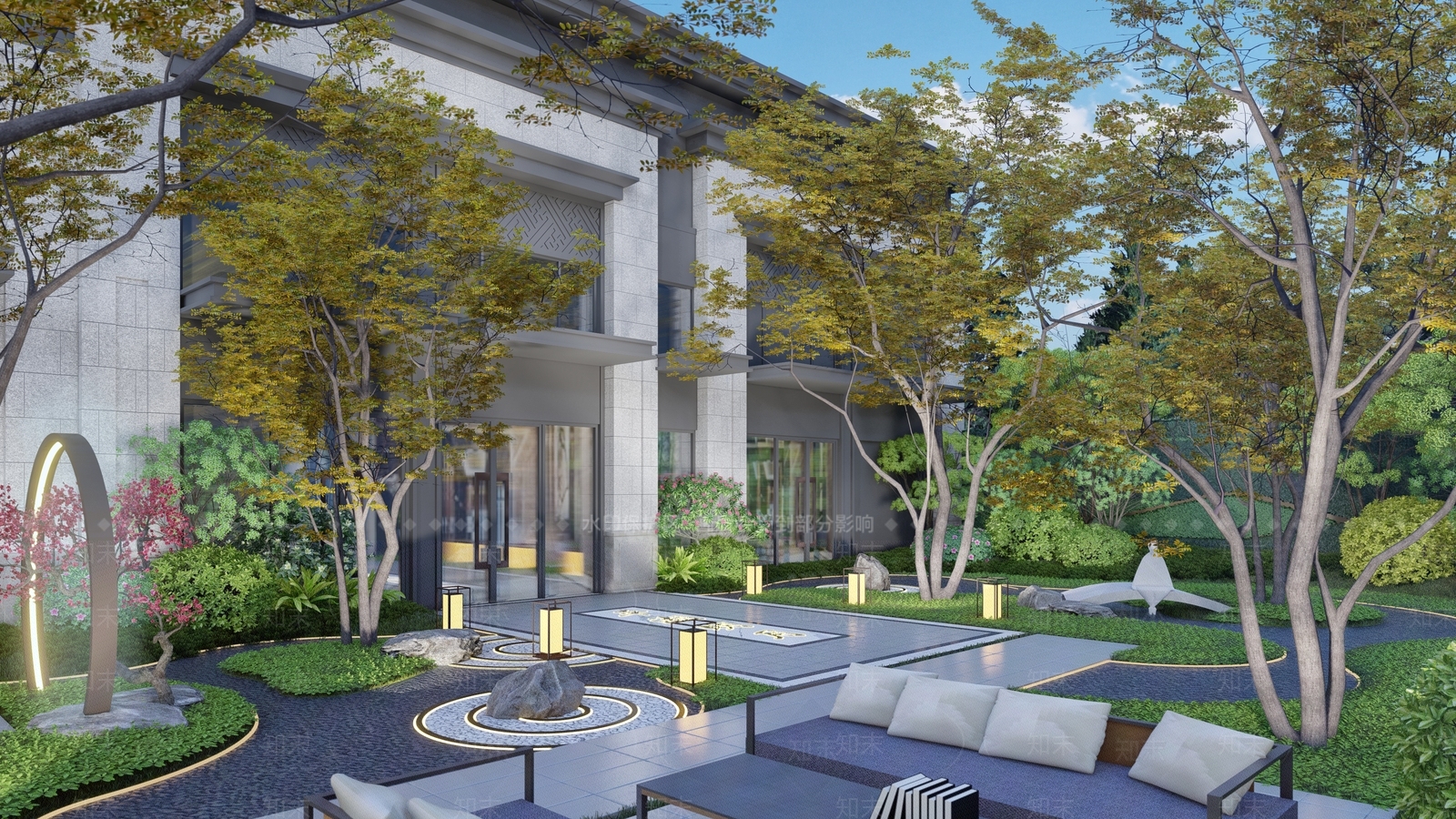 中式小区景观SU模型下载【ID:1142564224】