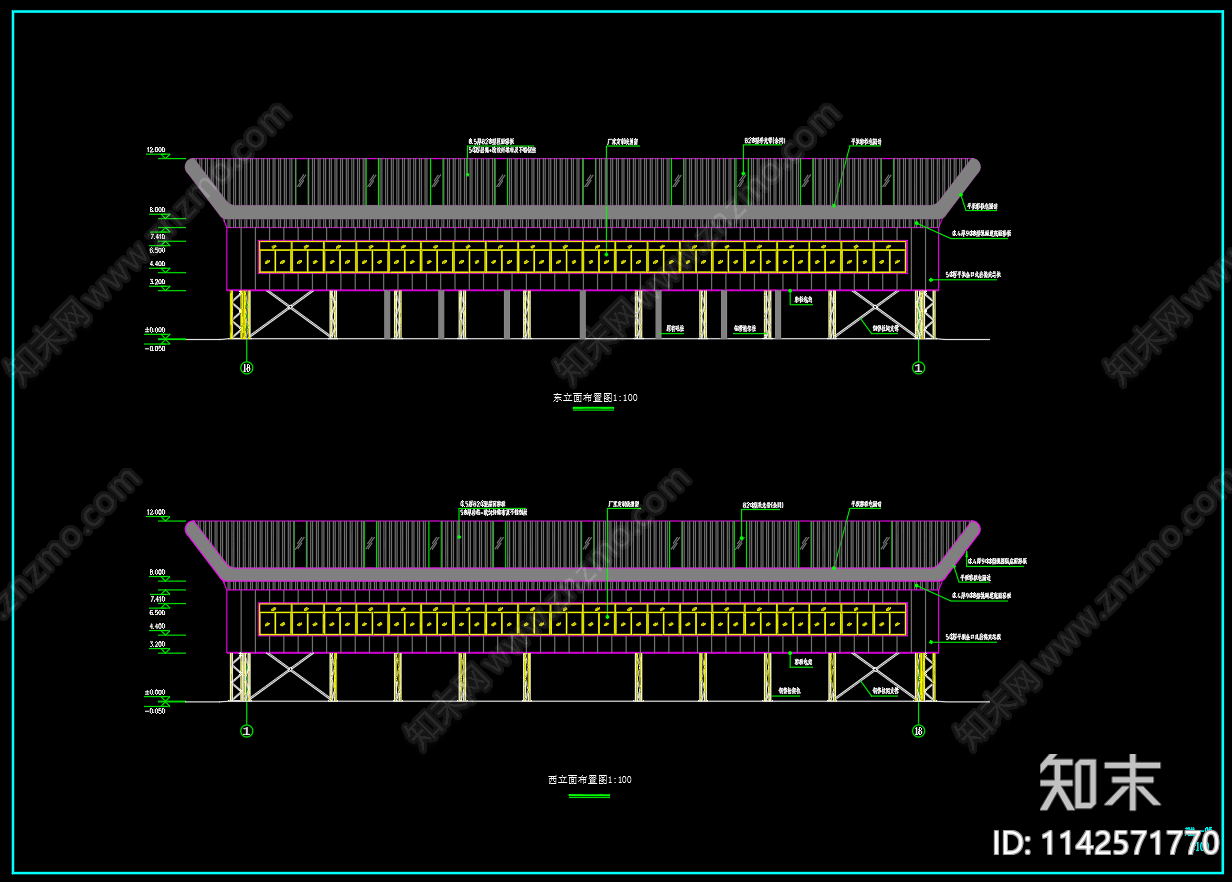 钢桁架结构篮球馆建筑cad施工图下载【ID:1142571770】