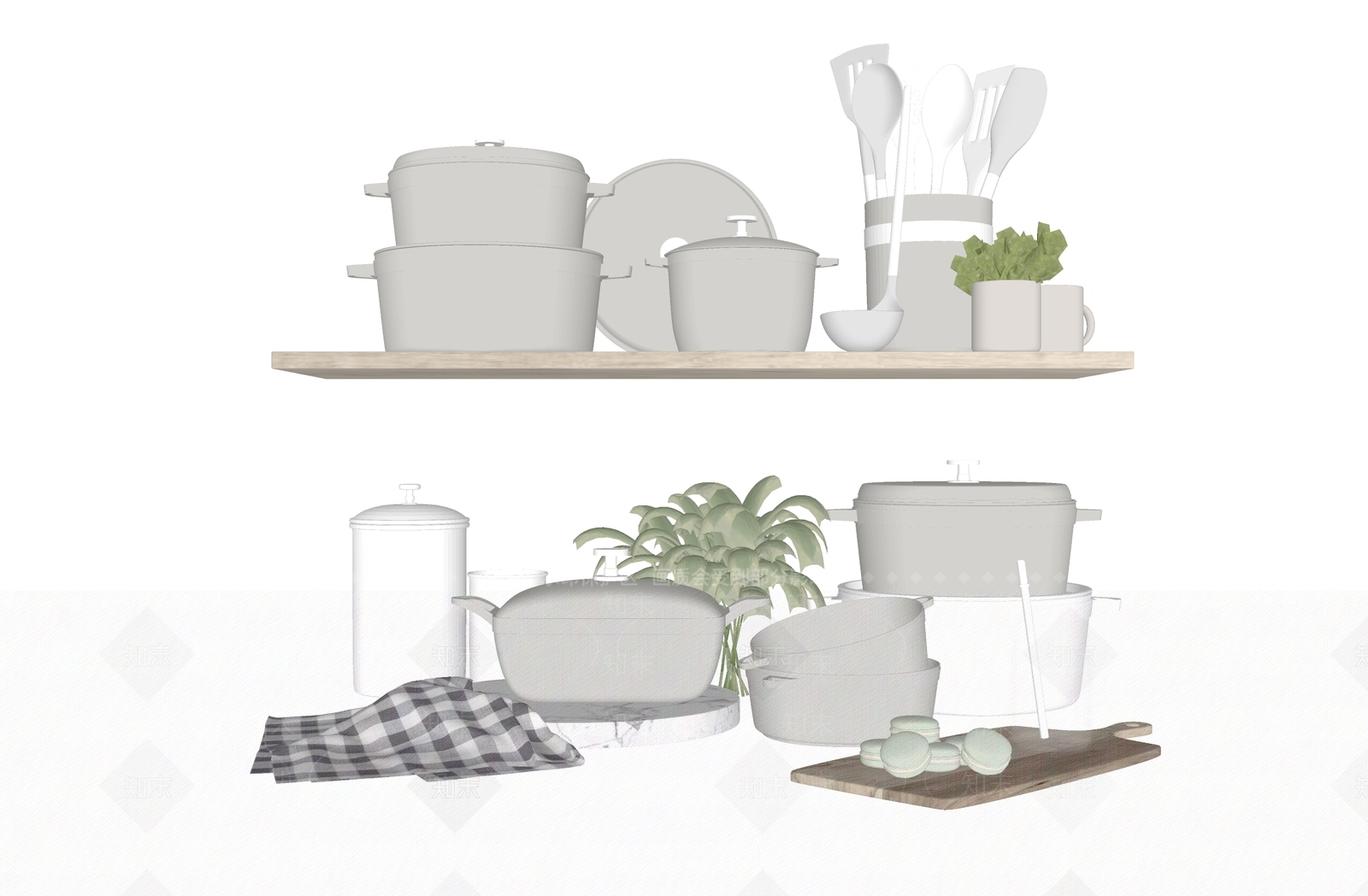 厨房用品组合SU模型下载【ID:1142574699】
