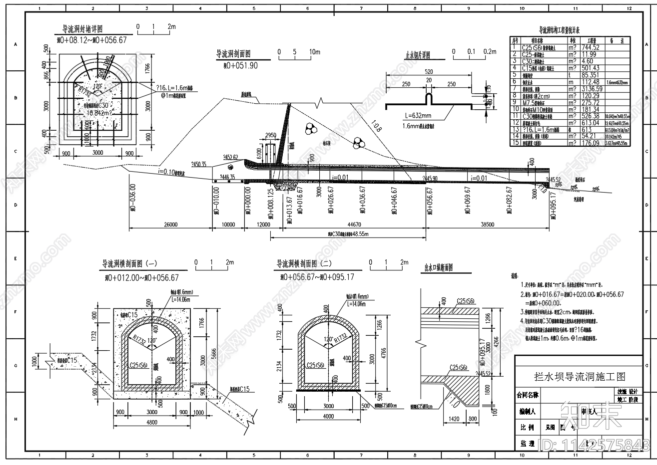 拦河坝导流洞结构配筋cad施工图下载【ID:1142575843】