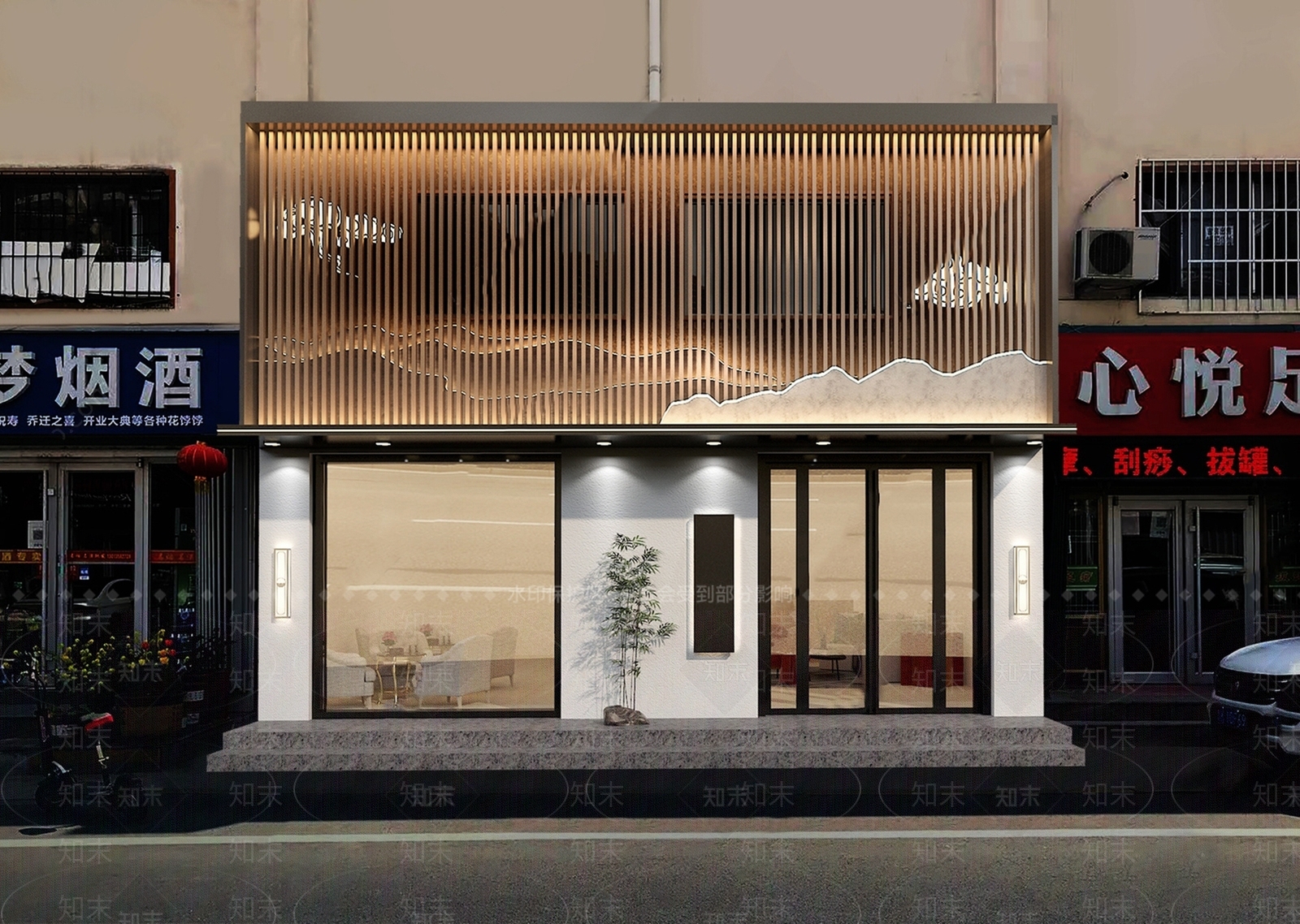 新中式茶店门头门面SU模型下载【ID:1142586630】_知末su模型网