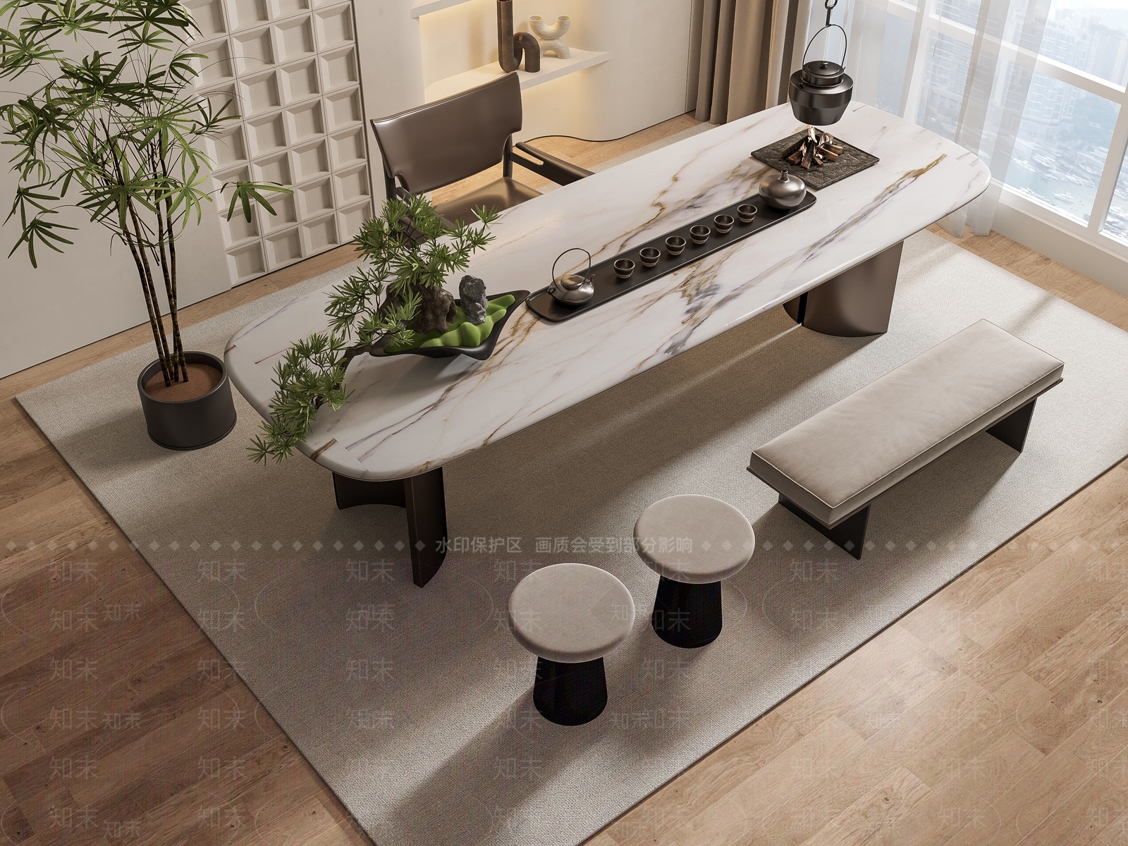 现代茶桌椅组合3D模型下载【ID:1142587701】
