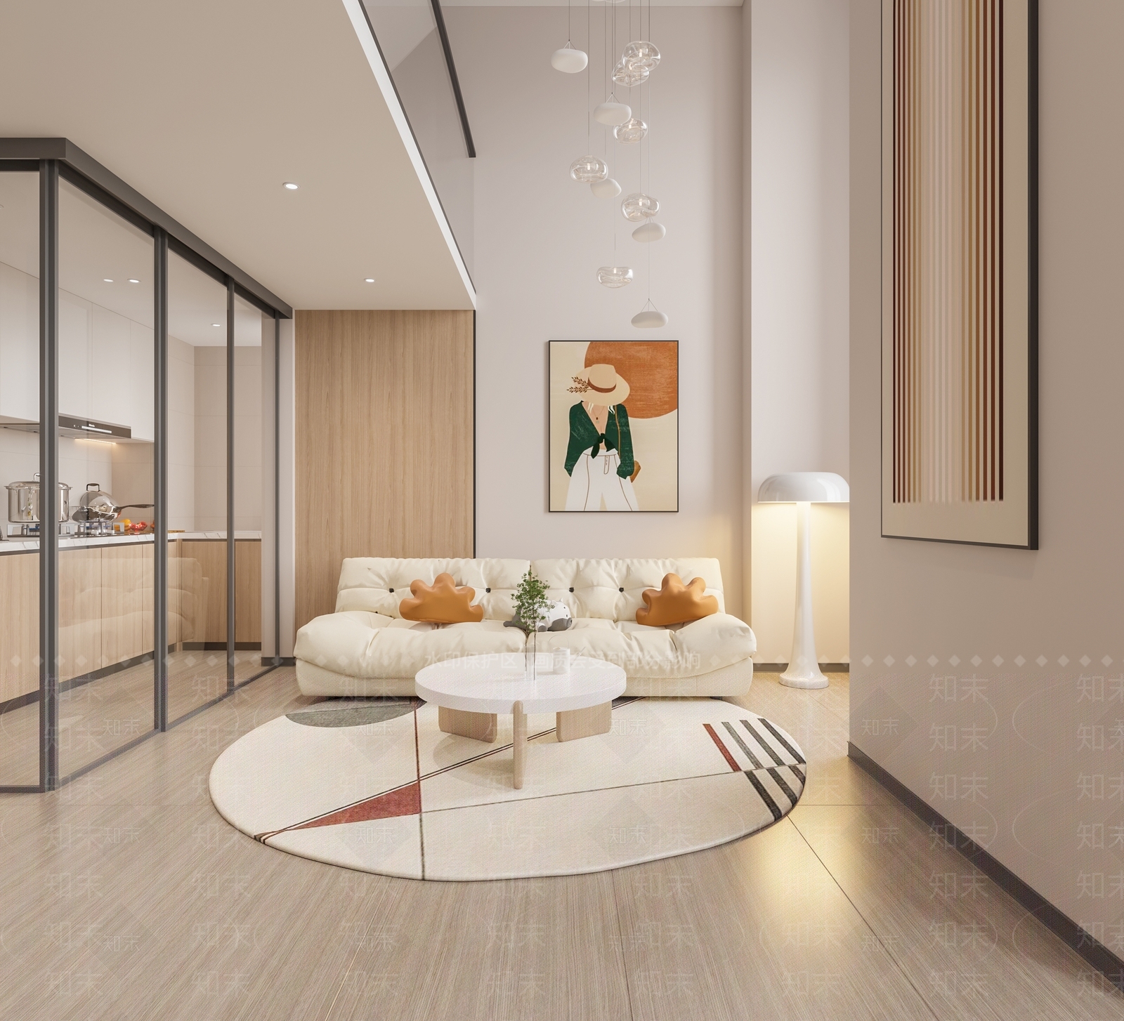 现代奶油风公寓3D模型下载【ID:1142591144】
