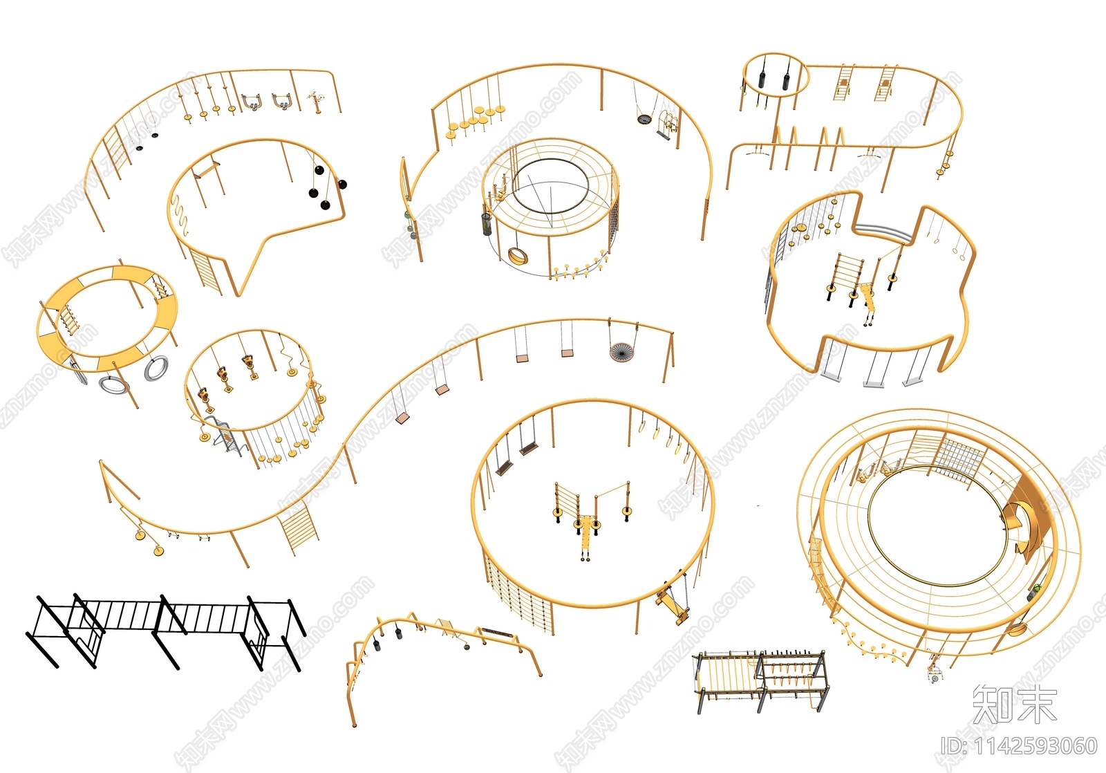 户外健身器材组合SU模型下载【ID:1142593060】