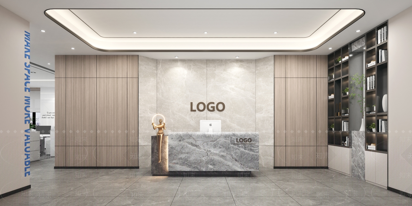 公司前厅前台书柜3D模型下载【ID:1142595136】