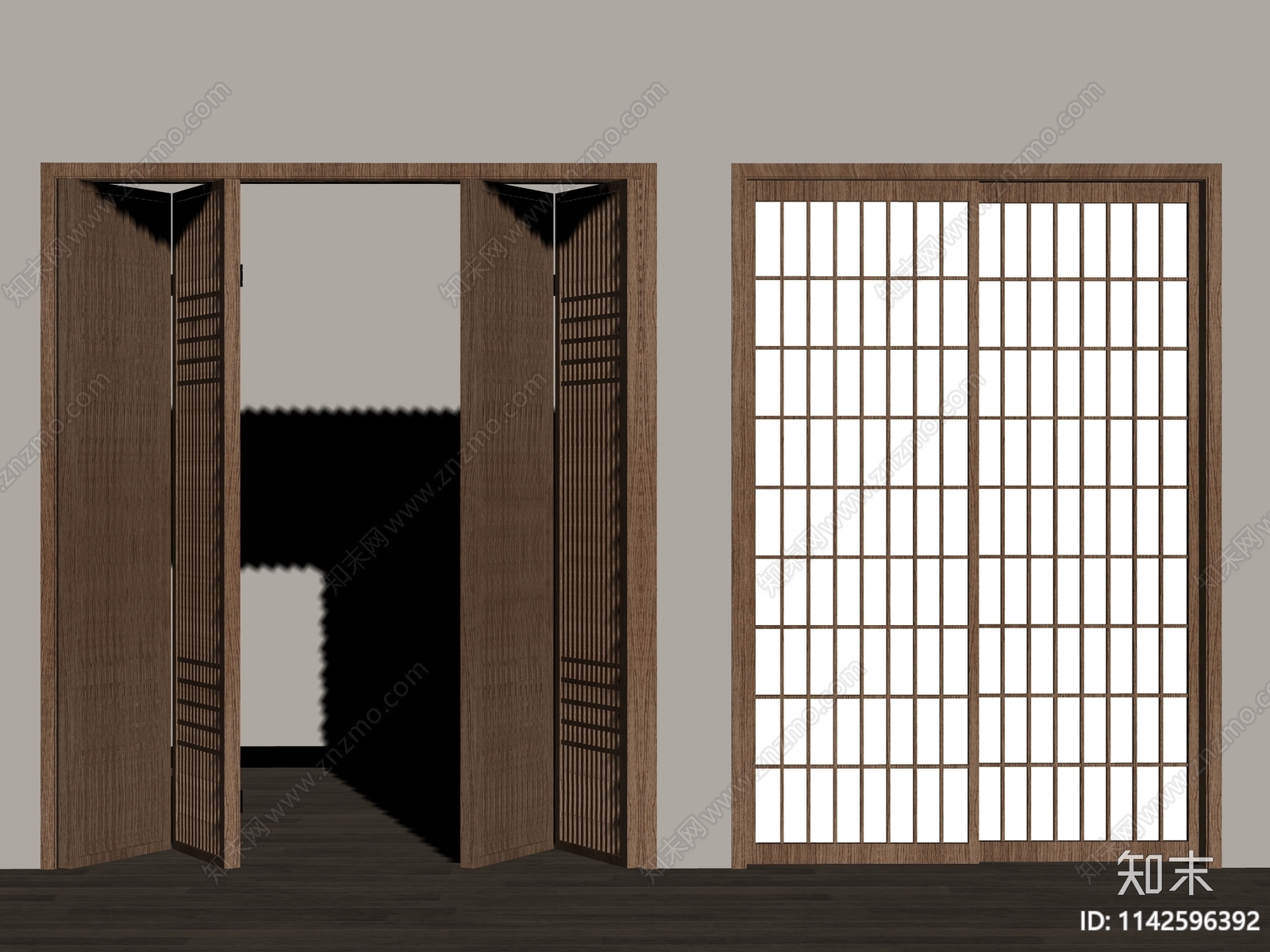 日式推拉门SU模型下载【ID:1142596392】