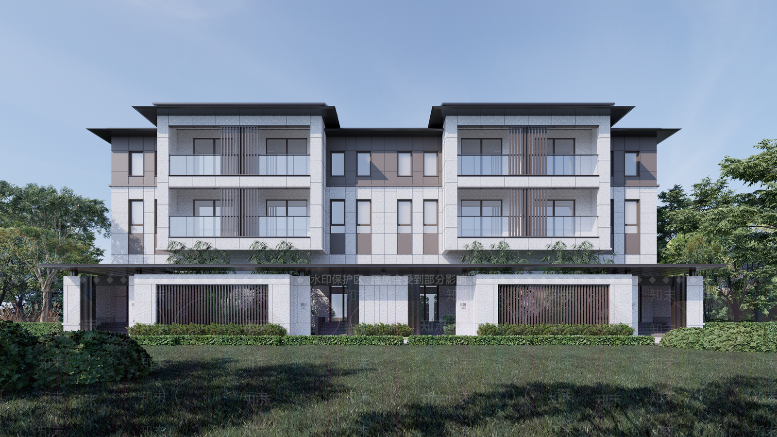 现代坡屋顶双拼别墅SU模型下载【ID:1142598518】