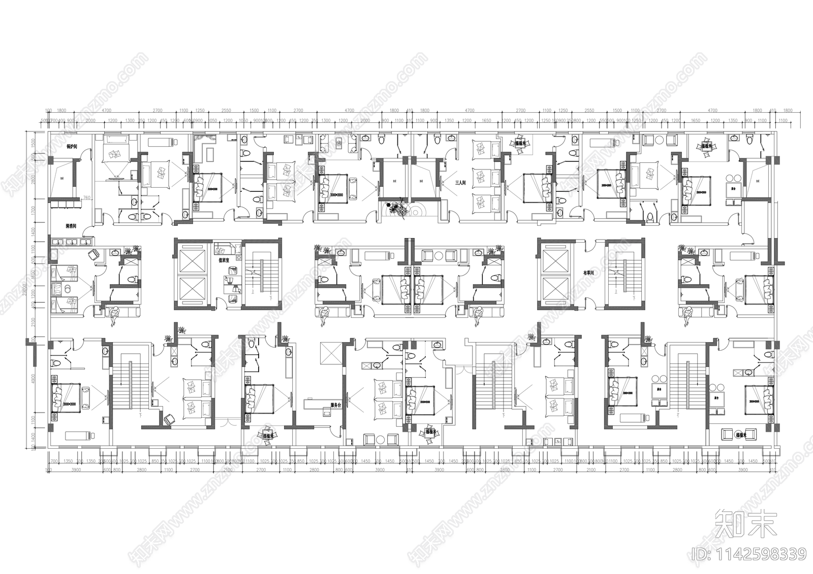 3000㎡酒店平面布置图施工图下载【ID:1142598339】