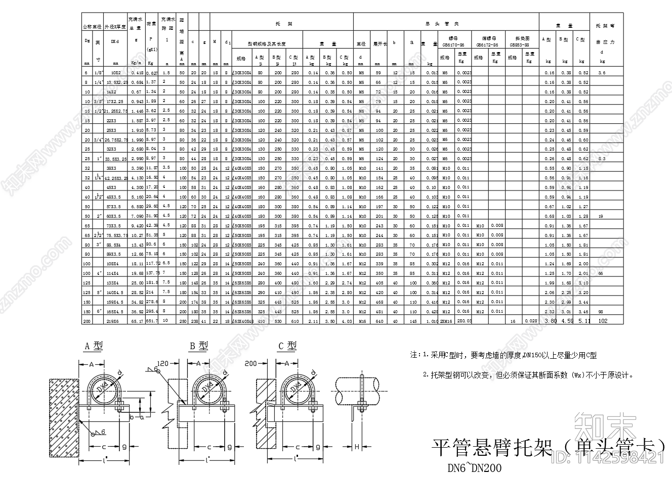 平管悬臂托架管卡cad施工图下载【ID:1142598421】