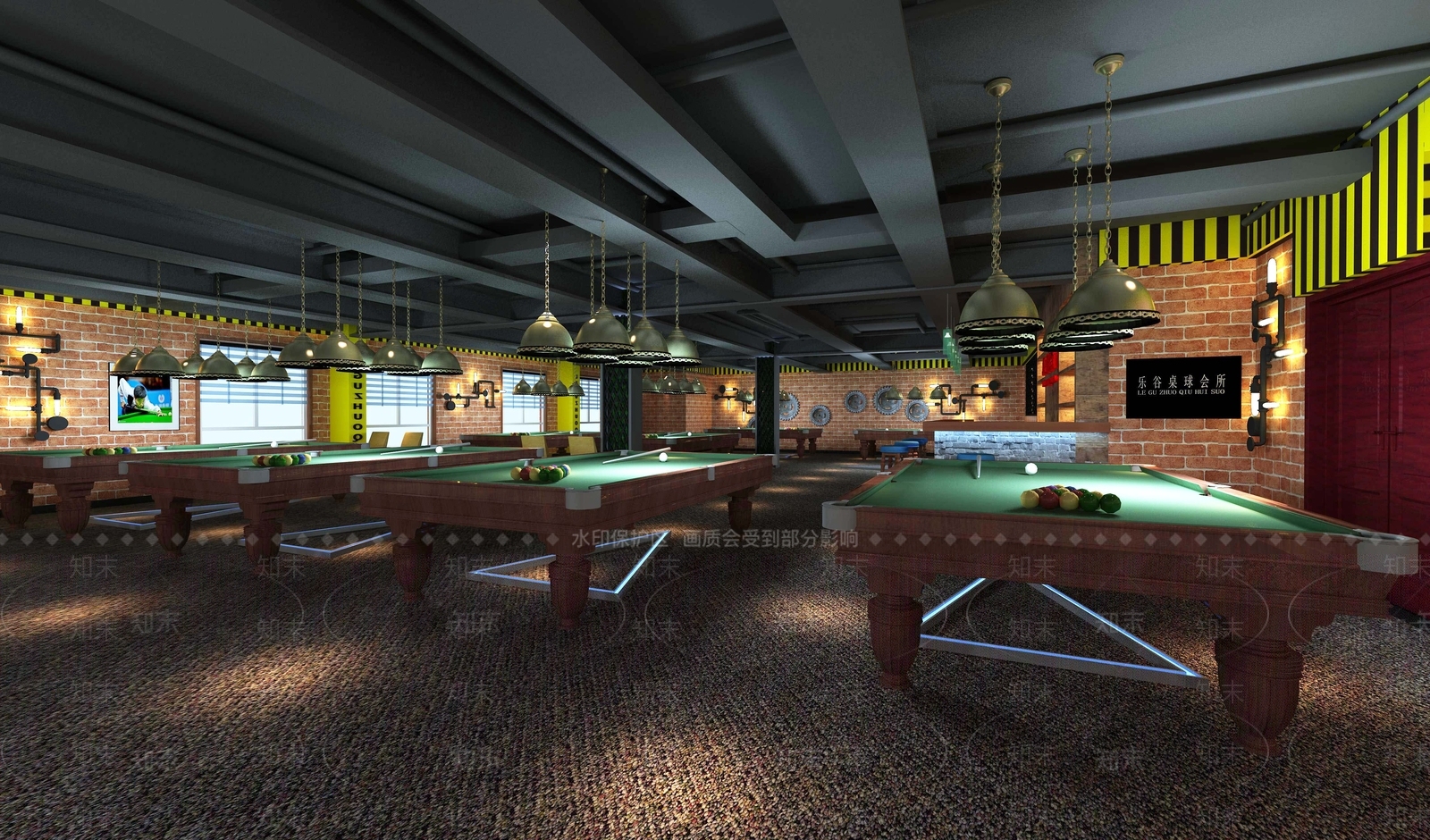 工业风台球室3D模型下载【ID:1142603860】