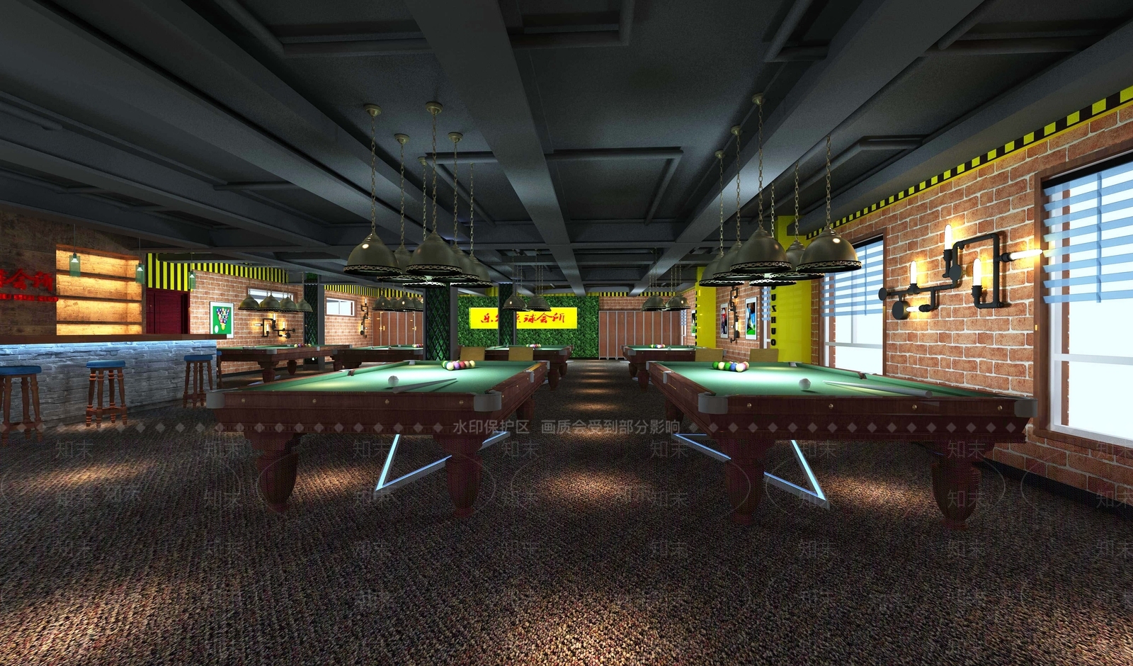 工业风台球室3D模型下载【ID:1142603860】